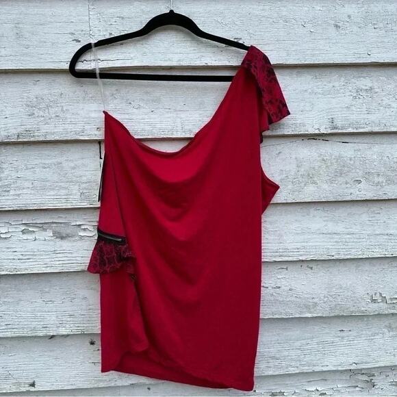 Rocawear red & black off the shoulder Snake Zipper Blouse plus size - Picture 3 of 6
